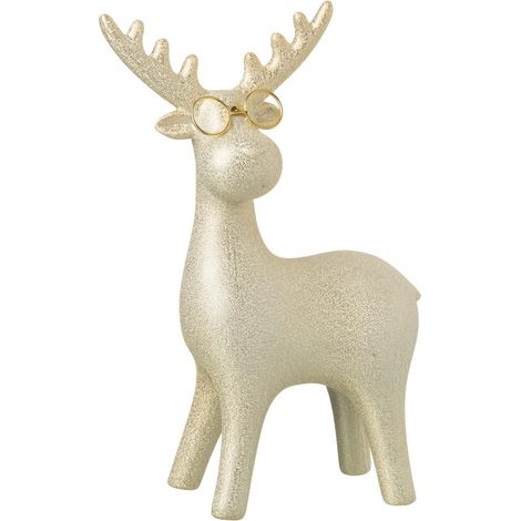 Statuette Renne Pailleté "Lunettes" 25cm Doré (1/2)