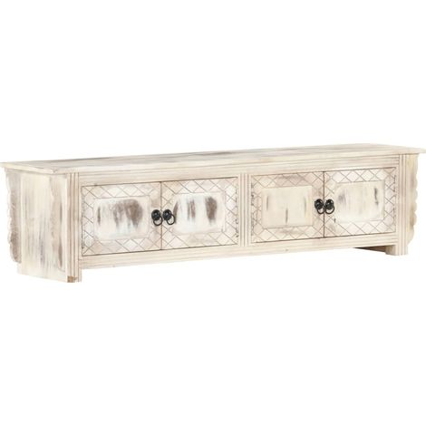 Mobile TV multimediale scaffale TV credenza TV sala da pranzo soggiorno camera da letto 140 x 30 x 35 cm legno massello di mango bianco 020025903