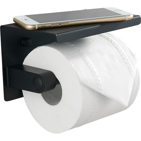 Porta carta igienica, porta rotolo di carta igienica in acciaio con ripiano per telefono, acciaio inossidabile 304 nero (1/5)