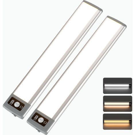 Lot de 2 éclairages sous meuble 68 LED avec affichage numérique, 3 températures de couleur et intensité variable, éclairage sous comptoir (1/5)