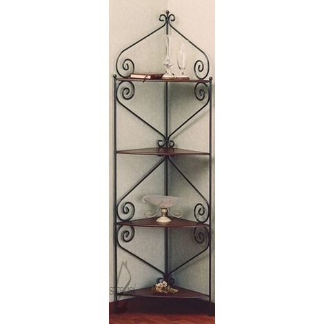 Angoliera etagere in ferro battuto Colori Ferro: Oro ducato - Dimensioni Etagere: 38 x 38 H. 162 - Colori Legno AV: Bianco shabby (1/3)