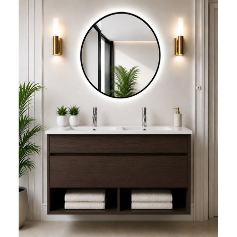 Badmöbel hängend mit Waschbecken extra flach ORIGENBATH NEBARI mit Schublade ohne Spiegel 120x45 cm Doppelwaschbecken Esche Tea (1/5)