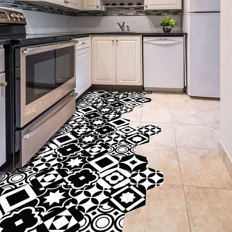 Sticker Carreaux de Ciment pour Sol - Azulejos avec Protection en Plastique Anti-Dérapant  Stickers Adhésifs Carrelages Hexagones Résistant à l'eau - 10 Pièces de 20x18 cm (1/5)