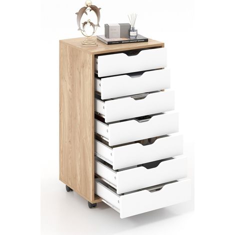 7 Drawer Chest Storage Dresser Floor Cabinet Organizer w/ Wheels Home Office (1/5)