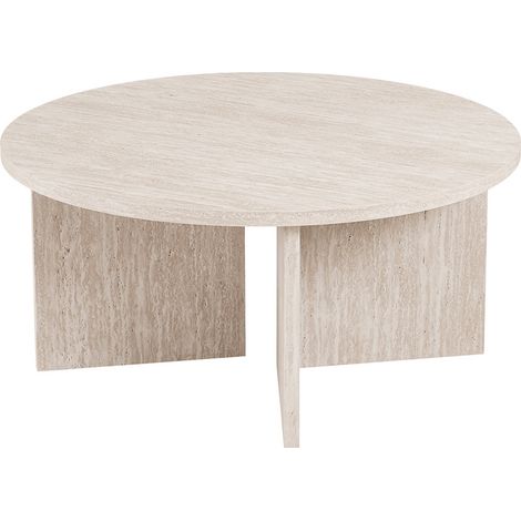 DRASIR - Table basse ronde couleur travertin beige D90 cm