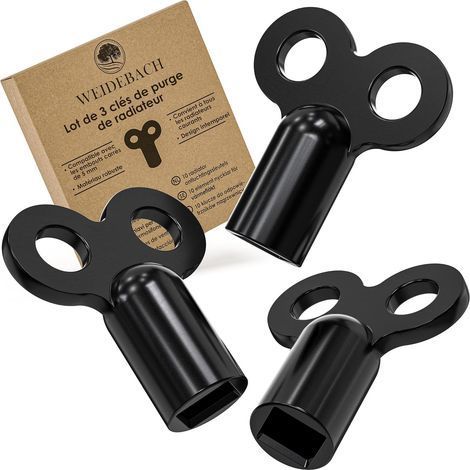 Lot de 3 Clés de purge, Carré 5mm, Alliage aluminium, Noires, Pour radiateurs standards (1/5)
