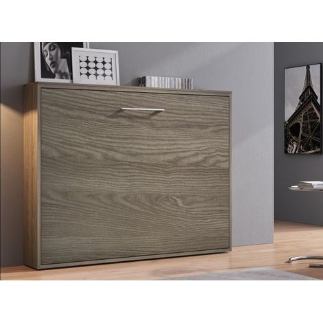 Lit escamotable 160x200 cm transversal Optima - Structure Anthracite - Façade Hêtre - Matelas Sans matelas (1/5)