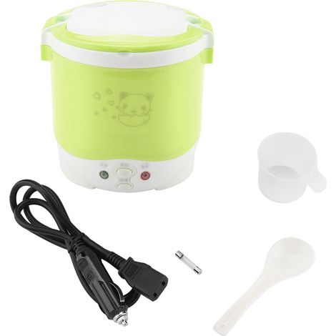 Cuiseur de riz électrique portable multifonction 12V 100W 1L pour voiture, cuiseur vapeur aliments vert (1/5)