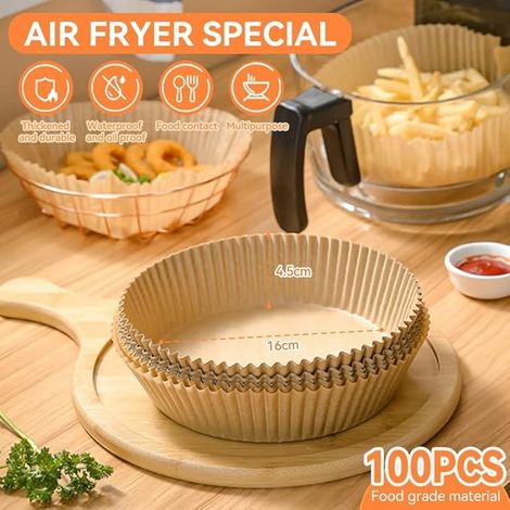 100 feuilles de papier sulfurisé rond pour friteuse à air chaud, 16 cm de diamètre, jetables. (1/5)