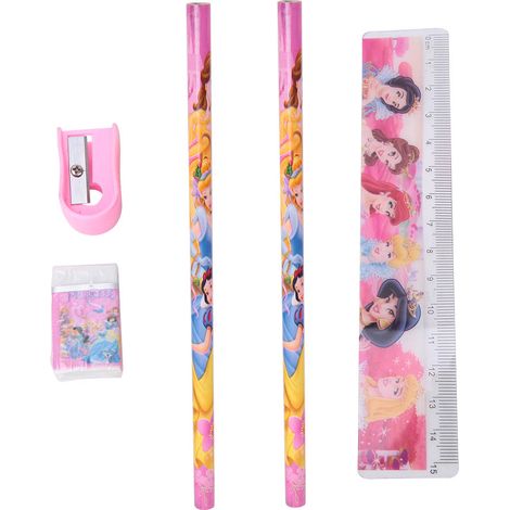 Trousse à crayons princesse blanche pour enfants - Kit de papeterie 6-en-1 - Set scolaire dessin animé pour étudiants (1/5)