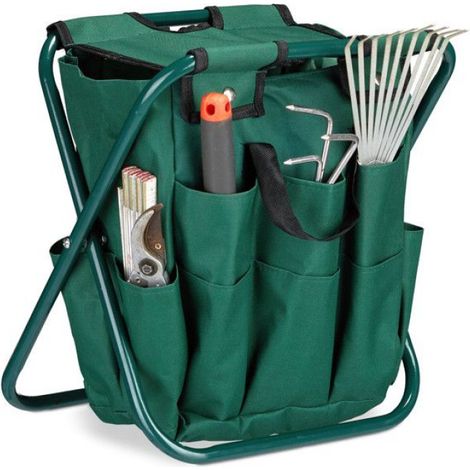 Tabouret Pliant Jardinage - 16 Poche Rangement Outils - Vert - 42 x 30 x 39 cm - Charge 100 kg (1/5)