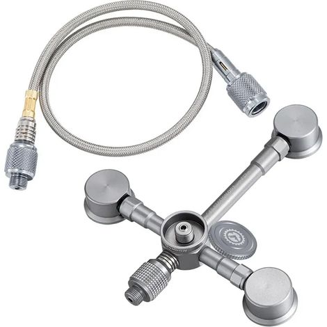 Outil de commutation en alliage d'aluminium pour le camping en extérieur : station de conversion 3 vers 2 pour cartouches de gaz, connecteur OD3, adaptateur de réchaud portable. (1/5)