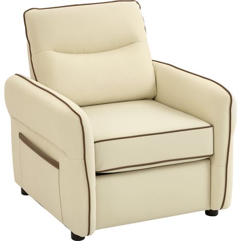 Poltrona da Salotto Moderna con Imbottitura Spessa Tasca Laterale e Rivestimento in Finta Pelle Beige (1/5)