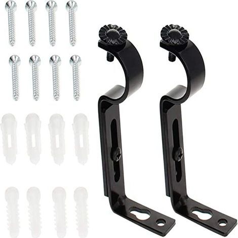 2 pièces cintres de cadre télescopique pour tringles à rideaux, supports pour supports de tringle à rideaux, tringles à rideaux, support noir pour tringles à rideaux, supports de rideaux, métal (1/4)