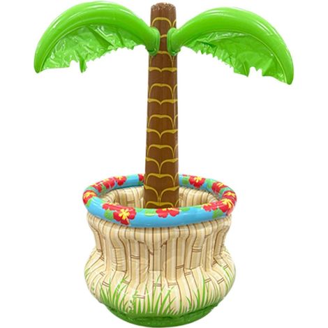 Nevera con forma de palmera - cubo de hielo flotante portátil Palmera inflable, para niños y adultos, para bebidas de agua, café, cerveza, verano, fiestas en interiores y exteriores (1/5)