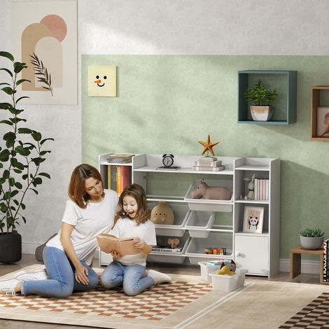 Étagère de rangement pour enfants - blancs - pour ranger - 8 cartons amovibles - étagère pour jouets et livres - Robuste