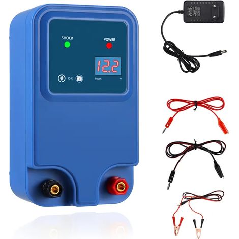 Clôture électrique 1,5J/12V pour une portée de 2 à 15 km, pour chiens, chats, poules, chevaux, bœufs, moutons (1/5)