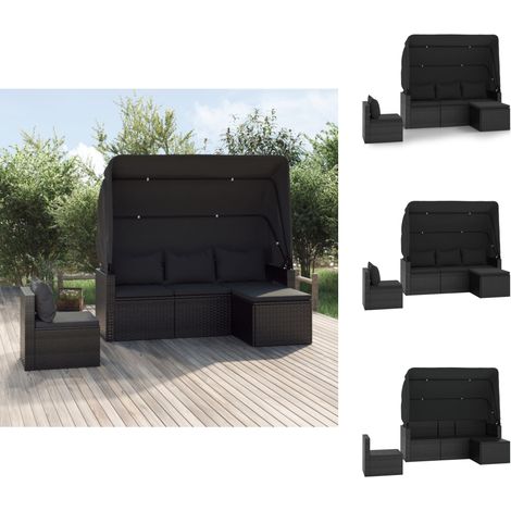 Gartenmöbel-Sets - Living 4-tlg. Garten-Sofagarnitur mit Kissen Schwarz Poly Rattan (1/4)