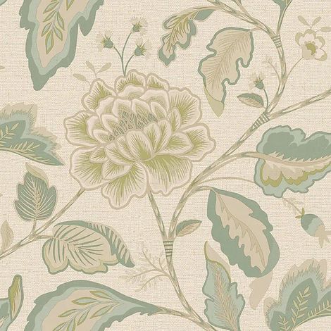 Belgravia Maya Trail Sage Green Wallpaper Floral Leaves Luxury Textured Vinyl (1/4)