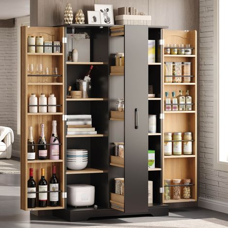 Buffet de cuisine 150x78x40cm buffet rangement double porte tiroir épices coulissant 4 niveaux - mdf - noir et naturel (1/5)