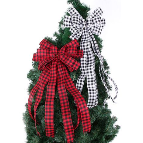 Décoration de Noël en lin à carreaux avec nœud papillon, à suspendre au sapin ou à la maison (1/5)