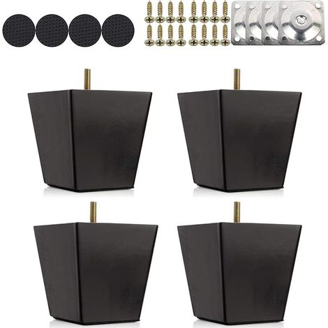 Holzfüße für Sofas, 4er-Pack, 6 cm / 10 cm / 15 cm, Ersatzfüße, schwarz, inklusive Schrauben und Filzgleitern für Sofa, Bett, Schrank, Couch und Hocker (1/5)