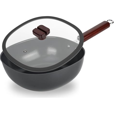 Big Belly Pot 24 cm unbeschichteter, handgeschmiedeter Eisentopf mit Glasdeckel, japanischer Schmiedetopf für Gas- und Induktionsherde