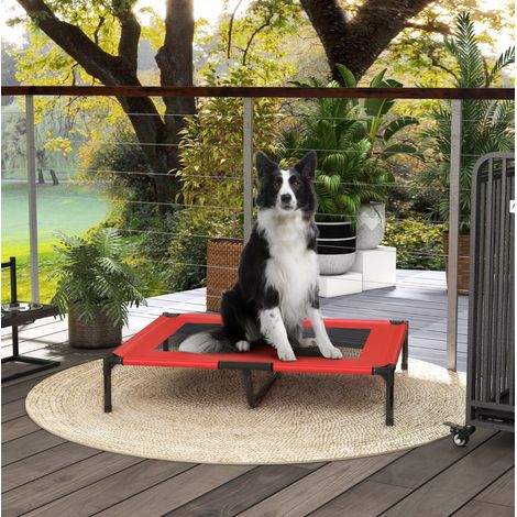 Lit surélevé pour grand chien 92 x 76 x 18 cm extérieur rouge HAVRYA (1/4)