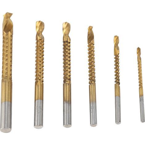 Set di 6 punte da trapano zigrinate Ulisem, scanalature zigrinate, taglio laterale da carpentiere, maschiatura, sega elicoidale, punta da trapano per lavorazione del legno, metallo e plastica, utensil (1/4)