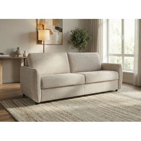 Canapé convertible express 3 places en velours texturé beige