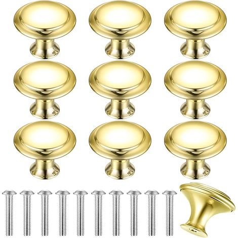 10 Petits Boutons de Tiroir Ronds en Or, pour Placards, Portes, Armoires, Cuisine – Vis Incluses