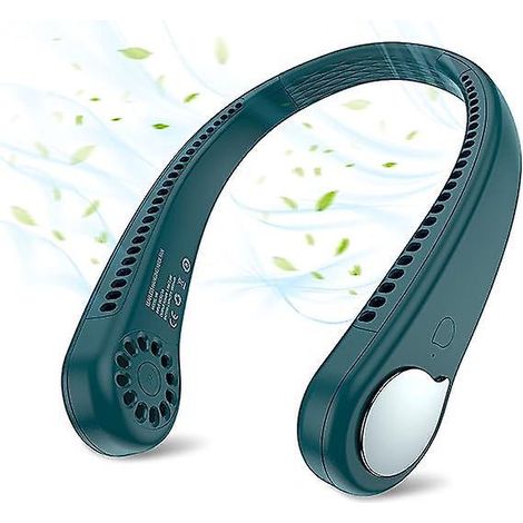 (vert) Ventilateur De Cou Portable 3 Vitesses, 48 Sorties D'air - Ventilateur De Plafond Personnel, Mains Libres Sans Pales, Aliment Par Batterie (1/5)