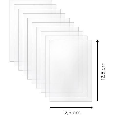 Lot 10 plaques verre acrylique transparent 1,5 mm - 12,5x12,5 cm (125x125 mm) - Cadre verre synthétique - Plaque PMMA XT
