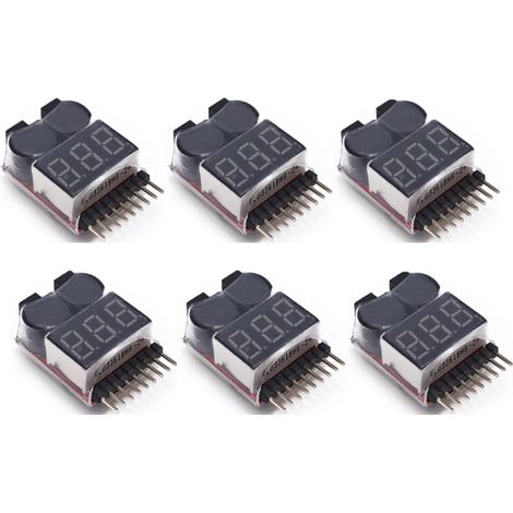 1-8s Lipo Testeur de Batterie Moniteur Sonnerie Basse Tension Alarme Vérificateur de Tension avec Indicateur LED pour Lipo Life LiMn Batterie Li-ION (6PCS) (1/4)
