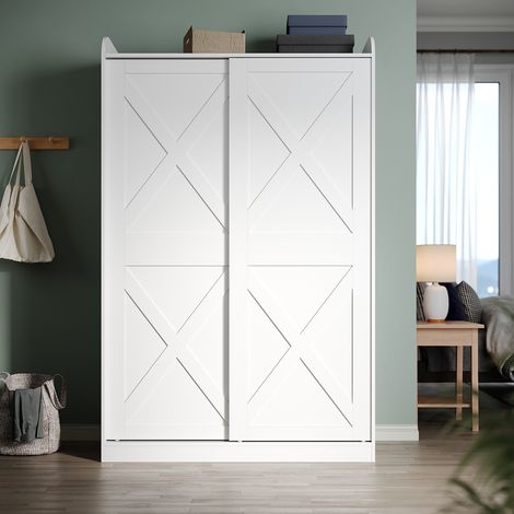 ELEGANT Modern Sliding Wardrobe, Large Wooden Storage Cabinet, White Bedroom Furniture with 2 Doors, 1860 x 500 x 1180mm (1/5)