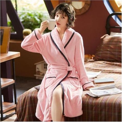 1pcs Peignoir de Bain Femme Peignoir en Eponge Microfibre, Femme Robe de Chambre Longue Hiver Chaud Rose Taille XL