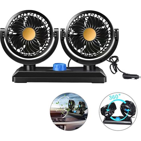Ventilateur Auto 24V Dual Cooling Fan - Mini Ventilateur Tournant 360° à 2 Vitesses, Ultra-Léger et Sans Bruit, Cadeau Idéal pour Conducteurs (1/5)
