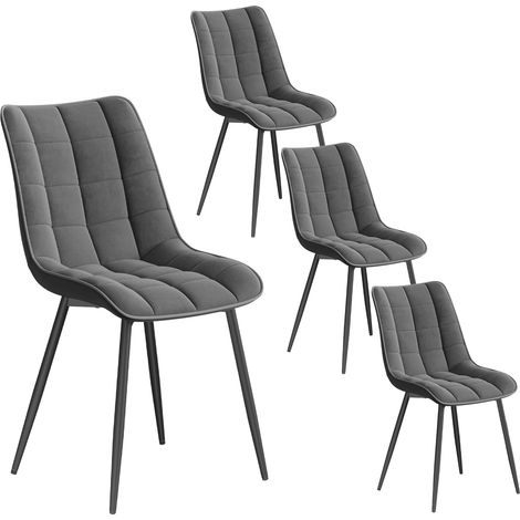 WOLTU 4x Sedia da Pranzo Retro Velluto Senza Braccioli Salotto Imbottite Cucina Grigio Scuro