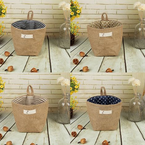 Panier de rangement en coton et lin, imperméable à l'humidité, avec crochet, pour bureau, chambre d'enfant et salon (1/5)