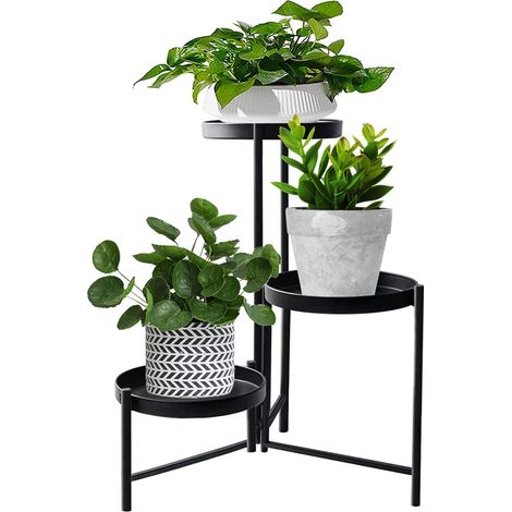 NOLUXA Support de plantes en métal pour intérieur et extérieur - 42 cm de haut - 3 niveaux -  - Étagère d'angle verticale pour jardin (1/5)
