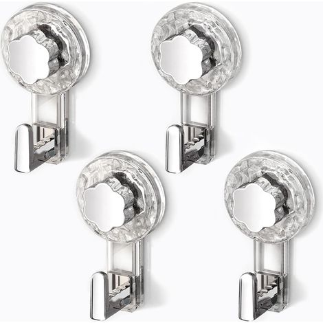 Crochet Ventouse Salle De Bain, Porte Accroche Serviette Ventouse Sans Percage, Crochet Mural Sxtra Forte Suction Hooks pour Douche Cuisine Torchon Toilette (Clear+Silver, 11.26.24.3cm4) (1/5)