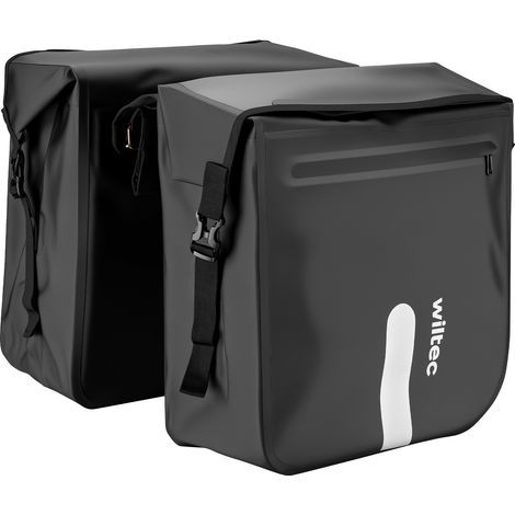 Wiltec Borsa doppia per portapacchi 37 x 16 x 51 cm, borse bici posteriori con 46 l di spazio, borse posteriori bici impermeabili, borsa da viaggio per bicicletta con tasche laterali