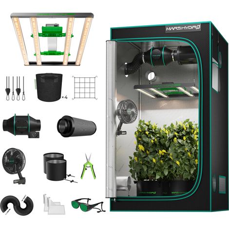 FC-E3000 Komplettes Wachstumszelt mit 100 x 100 x 180 cm Vollspektrum LED Wachstumslicht Indoor Variable Intensity Wachstumslicht mit 4 "Lüftung Mars Hydro (1/5)