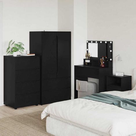 Meuble de rangement noir à 4 tiroirs en bois d’ingénierie, 60 x 48 x 105 cm - PANGIVO (1/5)