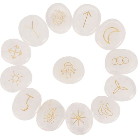 Lot de 13 pierres runiques en cristal blanc pour méditation, yoga, favorisant la clarté mentale et la pensée positive - kit de guérison énergétique (1/5)