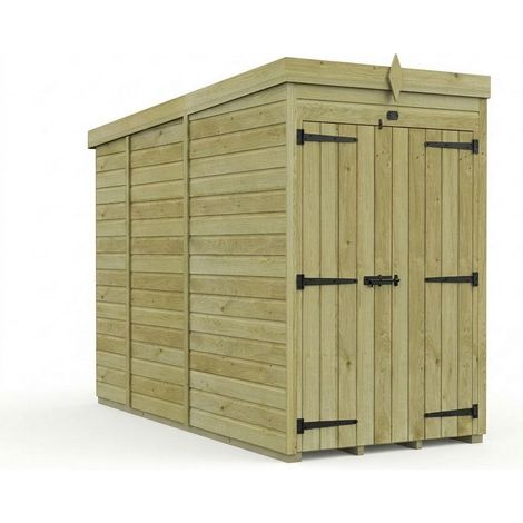 4ft x 9ft Pent Garden Shed Double Door No Windows - Pressure Treated Timber - L122 x W274 x H210 cm - Natural