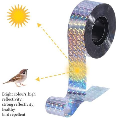 Bande Répulsive Anti Oiseaux Bande Holographique pour Oiseaux Anti Oiseaux Bande 2 Rouleaux 2.4CM 100M Double Face Bande Répulsive Anti Oiseaux pour Oiseaux Parfait Dissuasif Contre Oiseaux Pigeons C (1/4)