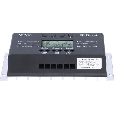 Ortviai Régulateur solaire 30 A MPPT/PWM 12/24 V avec écran LCD rétroéclairé et protection intégrée (1/4)