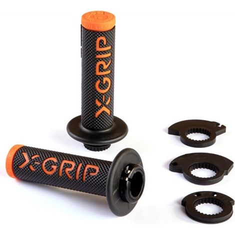 X-Grip Orange Lock-On Motorradgriffe mit Gasgriffadapter