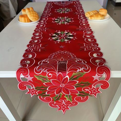 Le fabricant vend des nappes de Noël rouges ajourées brodées, des drapeaux de table et des sets de table (1/5)